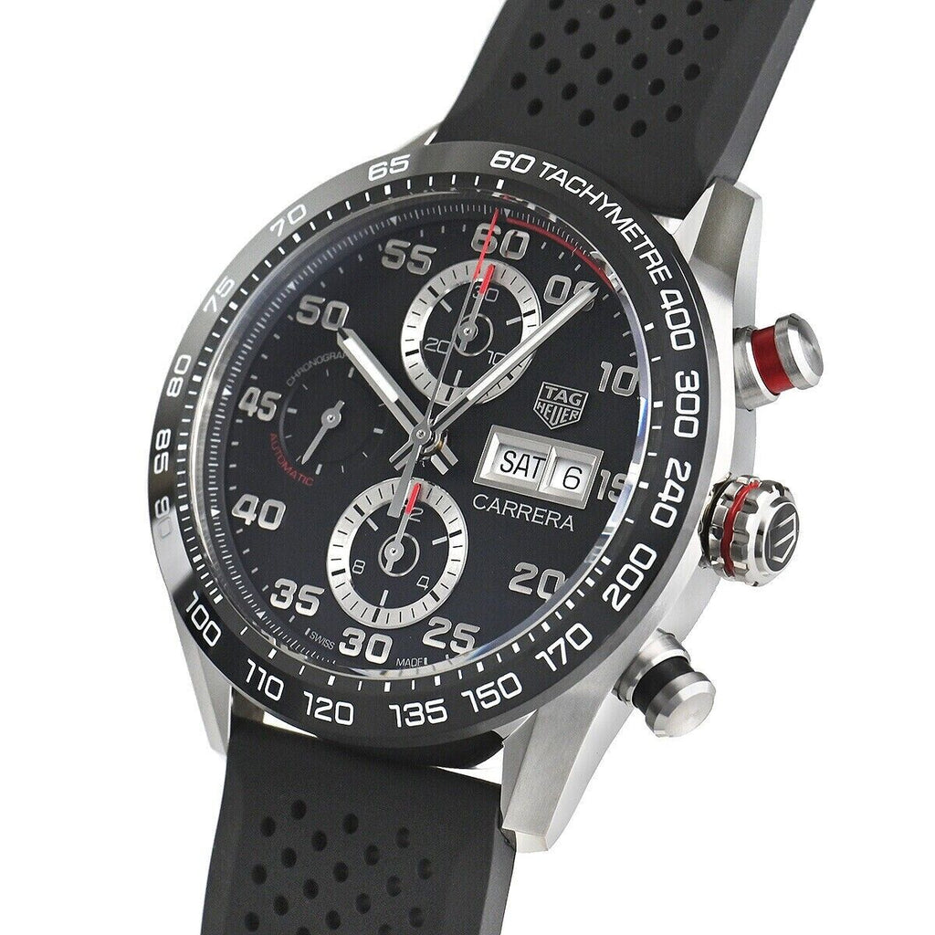 Tag Heuer Carrera Chronograph Black Dial Black Rubber Strap Watch for Men - CBN2A1AA.FT6228 Buy Now By Tag Heuer