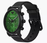 Emporio Armani Luigi Chronograph Green Dial Black Mesh Bracelet Watch For Men - AR11470 Buy Now By Emporio Armani