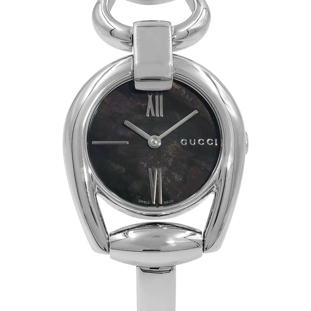 Gucci Horsebit Collection Mother of Pearl Black Dial Silver Steel Strap Watch For Women - YA139503 Buy Now By Gucci