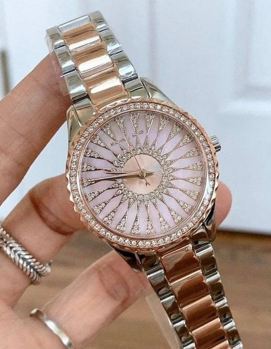 Michael Kors Layton Three Hand Pink Dial Two Tone Steel Strap Watch For Women - MK6894 Buy Now By Michael Kors