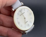 Emporio Armani Gianni T-Bar Mother Of Pearl White Dial Grey Leather Strap Watch For Women - AR11039 Buy Now By Emporio Armani