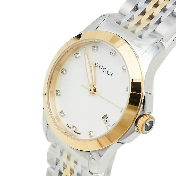 Gucci G Timeless Diamonds Mother of Pearl Dial Two Tone Mesh Bracelet Watch for Women - YA126513 Buy Now By Gucci