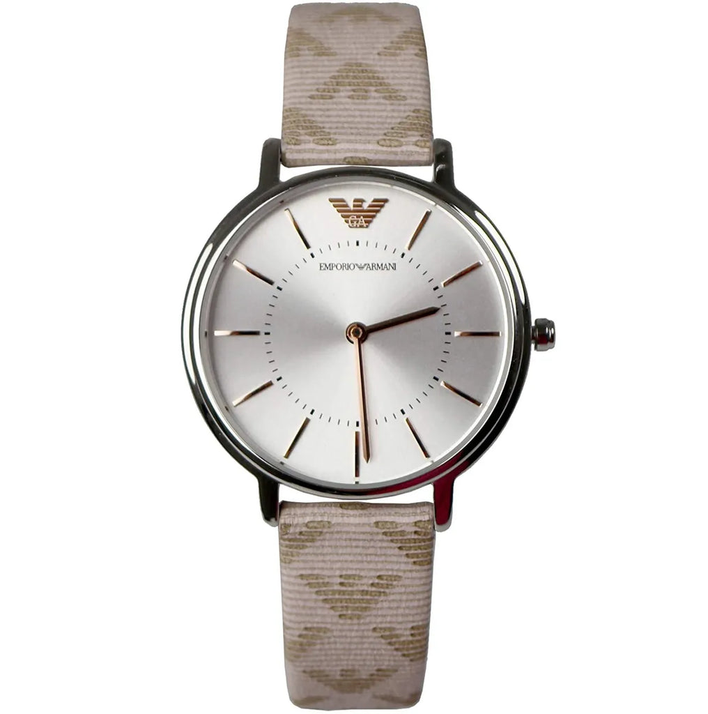 Emporio Armani Gianni T Bar Quartz Silver Dial Beige Leather Strap Watch For Women - AR80007 Buy Now By Emporio Armani