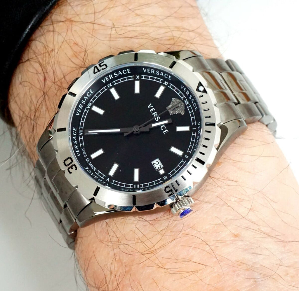 Versace Hellenyium Quartz Black Dial Grey Steel Strap Watch For Men - VE3A00620 Buy Now By Versace