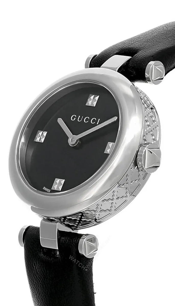 Gucci Diamantissima Quartz Diamonds Black Dial Black Leather Strap Watch for Women - YA141506 Buy Now By Gucci