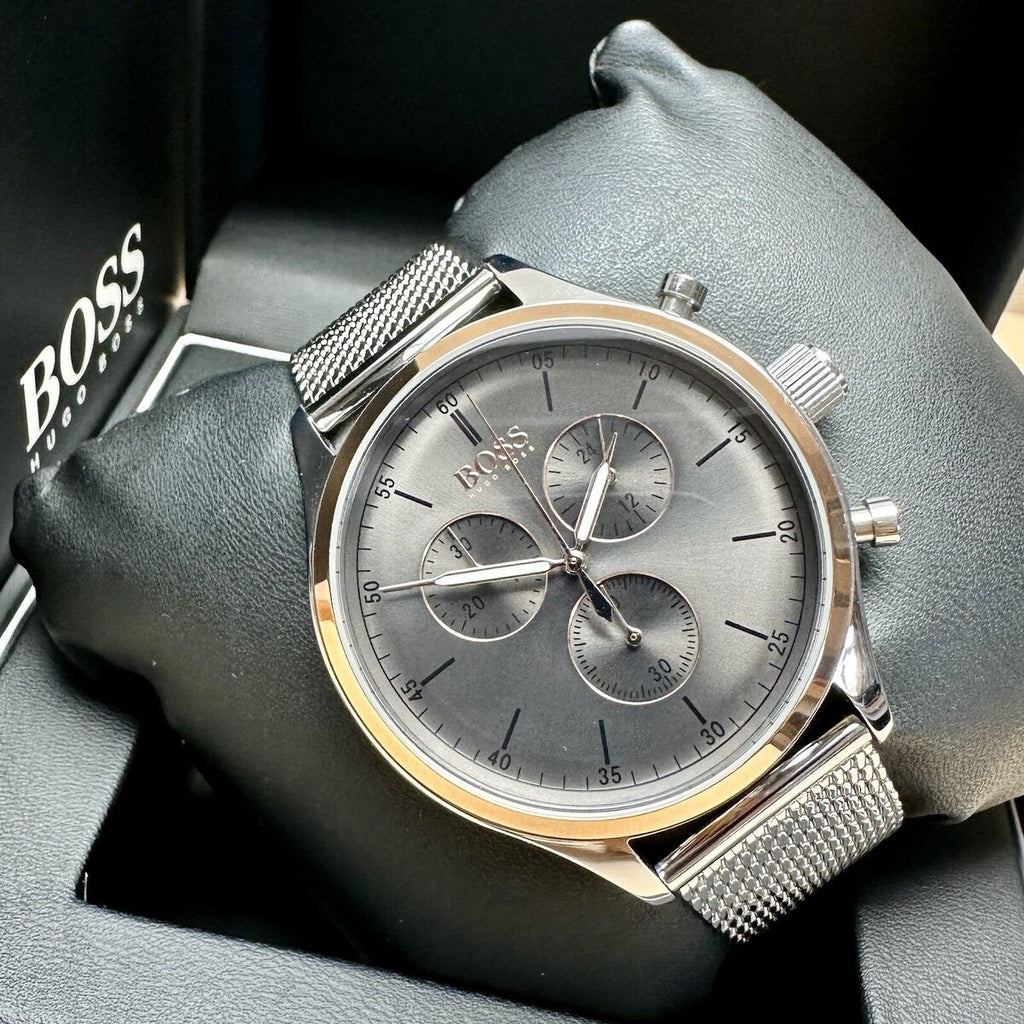 Hugo Boss Companion Chronograph Grey Dial Silver Mesh Bracelet Watch For Men - 1513549 Buy Now By Hugo Boss