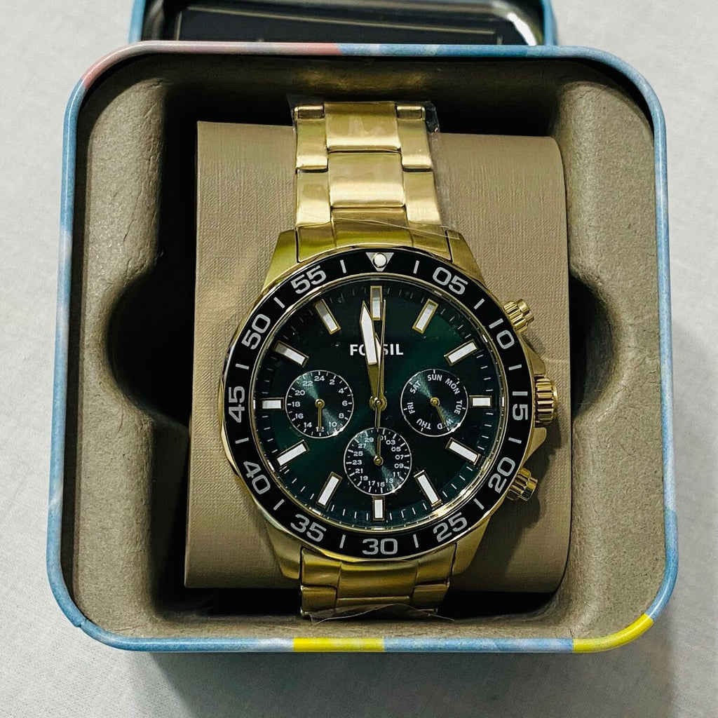 Fossil Bannon Multifunction Chronograph Green Dial Gold Steel Strap Watch for Men - BQ2493 Buy Now By Fossil