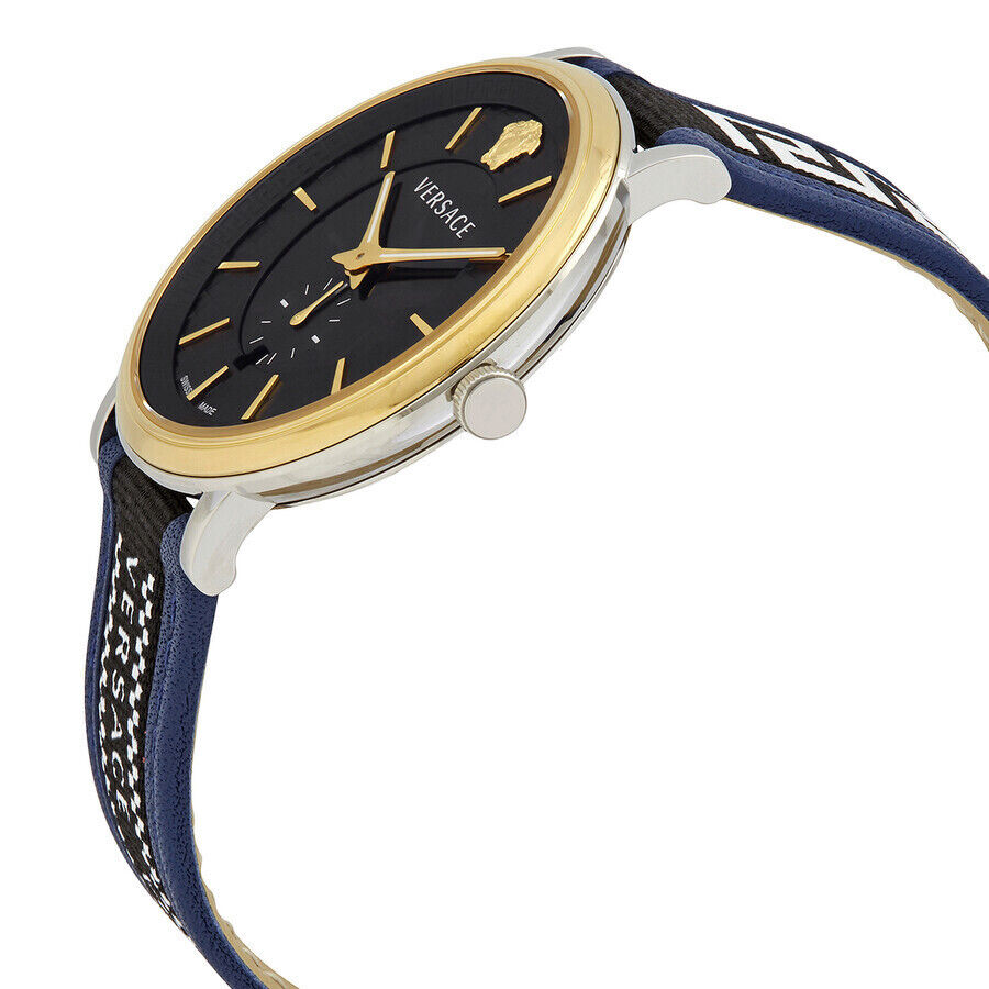 Versace V-Circle Black Dial Blue Leather Strap Watch for Men - VEBQ01419 Buy Now By Versace