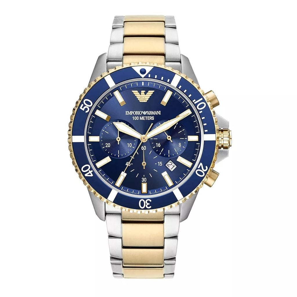 Emporio Armani Mario Chronograph Blue Dial Two Tone Steel Strap Watch For Men - AR11362 Buy Now By Emporio Armani