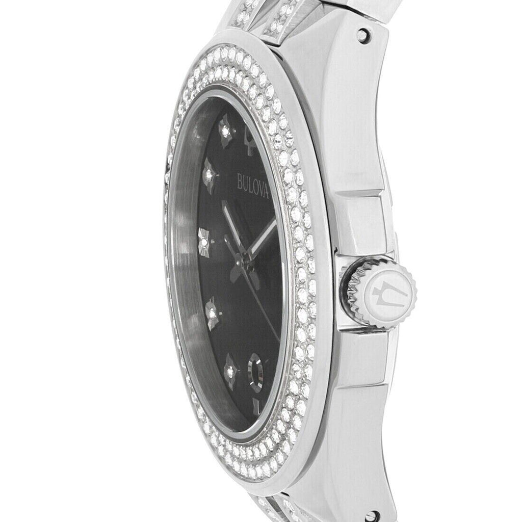 Bulova Crystal Collection Black Dial Silver Steel Strap Watch for Men - 96K102 Buy Now By Bulova