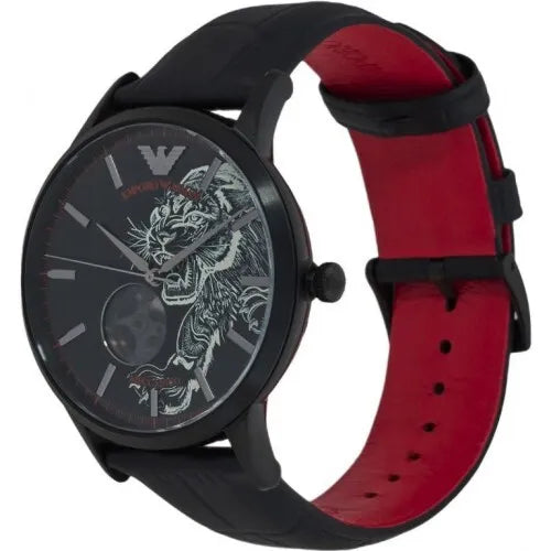 Emporio Armani Meccanico Skeleton Black Dial Black Leather Strap Watch For Men - AR60046 Buy Now By Emporio Armani