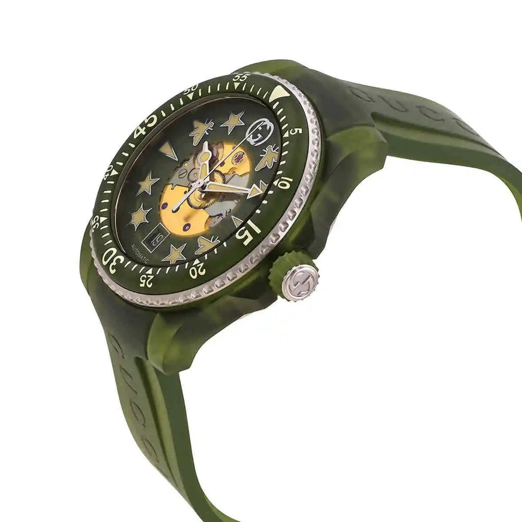 Gucci Dive Automatic Green Dial Green Rubber Strap Unisex Watch - YA136345 Buy Now By Gucci