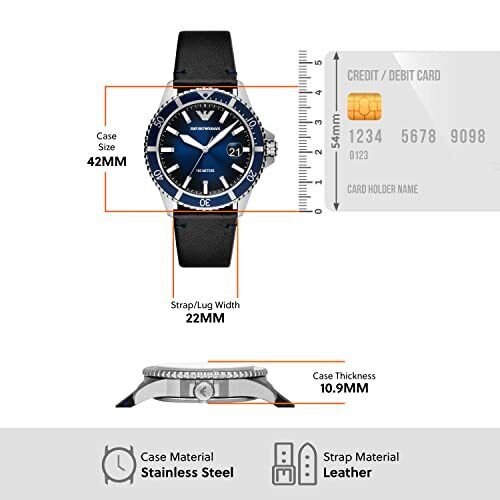 Emporio Armani Diver Three-Hand Quartz Blue Dial Blue Leather Strap Watch For Men - AR11516 Buy Now By Emporio Armani