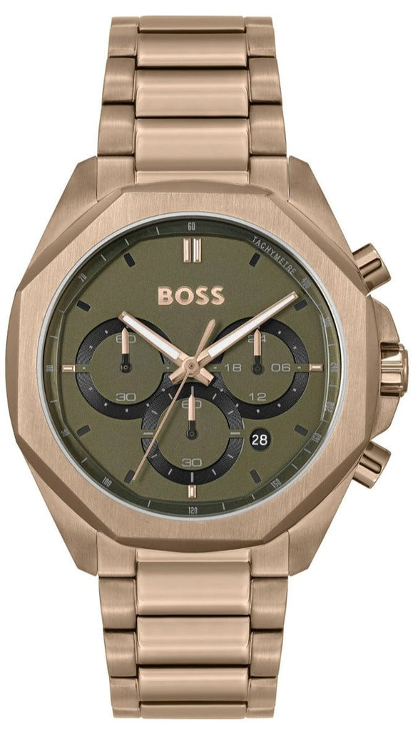 Hugo Boss Classic Chronograph Green Dial Beige Gold Steel Strap Watch For Men - 1514019 Buy Now By Hugo Boss