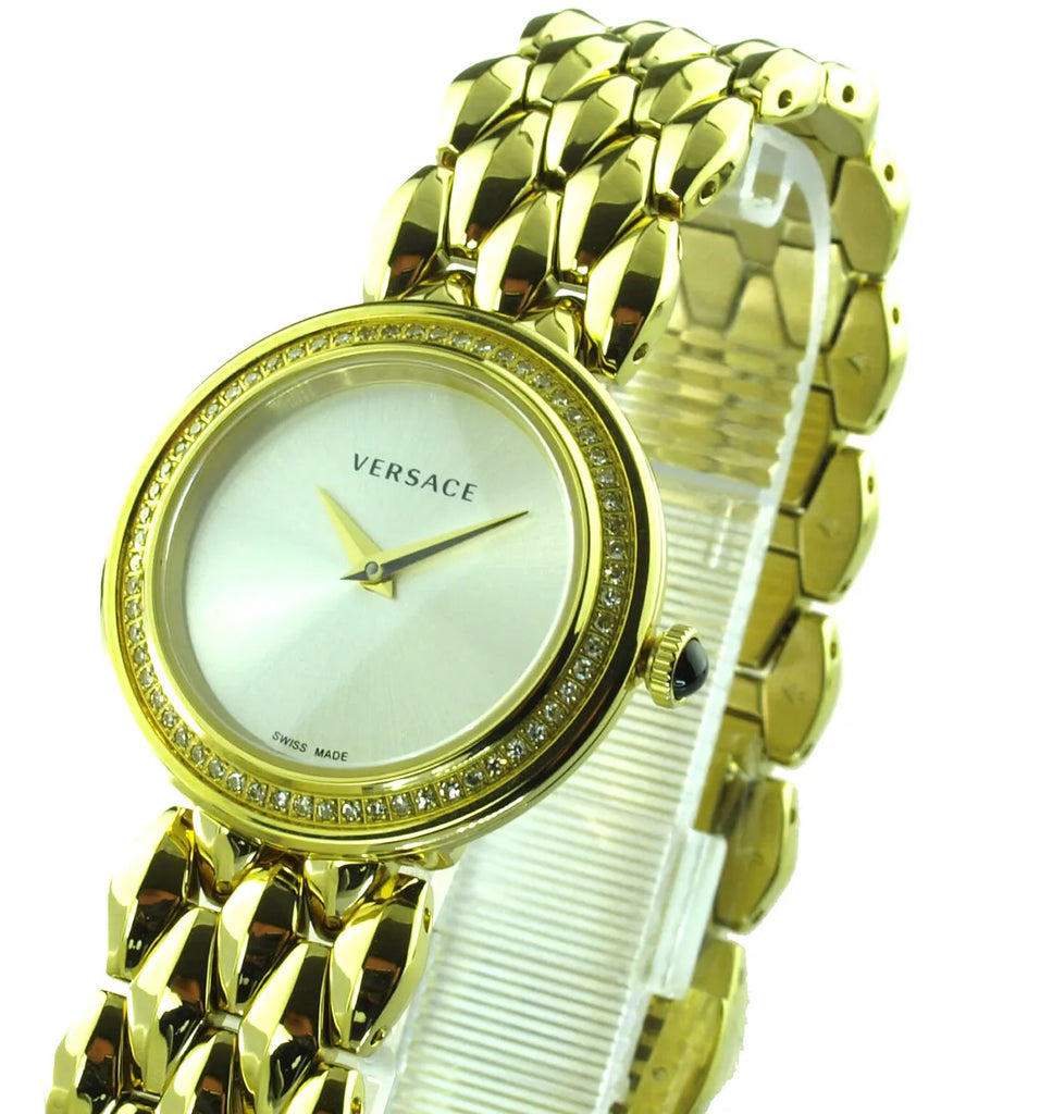 Versace V Flare Diamonds Silver Dial Gold Steel Strap Watch for Women - VEBN00918 Buy Now By Versace