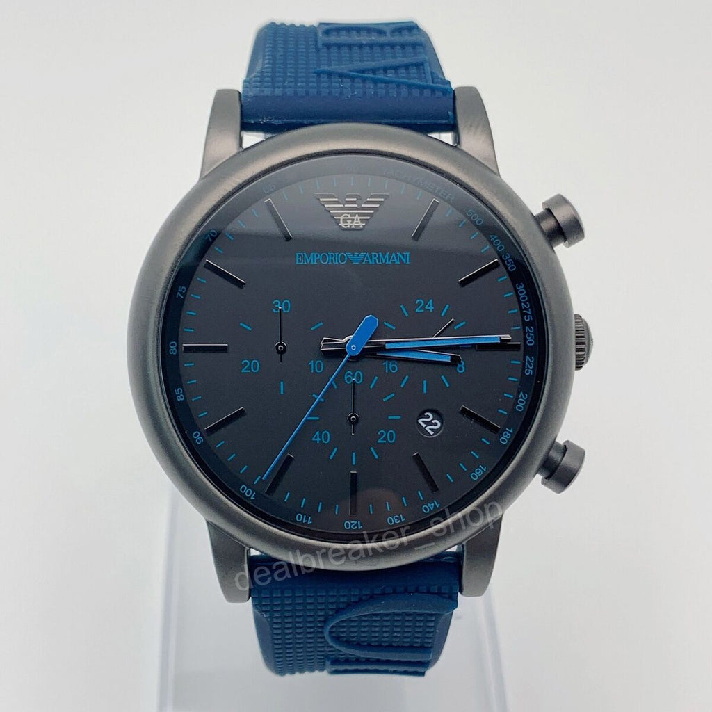 Emporio Armani Luigi Chronograph Black Dial Blue Rubber Strap Watch For Men - AR11023 Buy Now By Emporio Armani