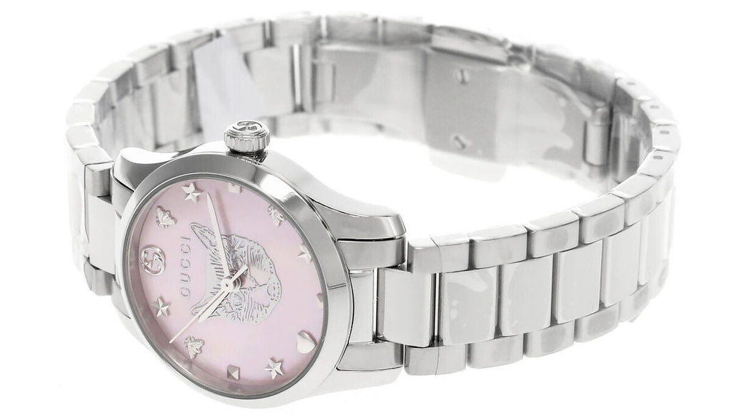 Gucci G Timeless Quartz Mother of Pearl Pink Dial Silver Steel Strap Watch For Women - YA1265013 Buy Now By Gucci