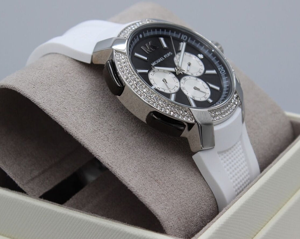 Michael Kors Sidney Multifunction Black Dial White Silicone Strap Watch For Women - MK6947 Buy Now By Michael Kors