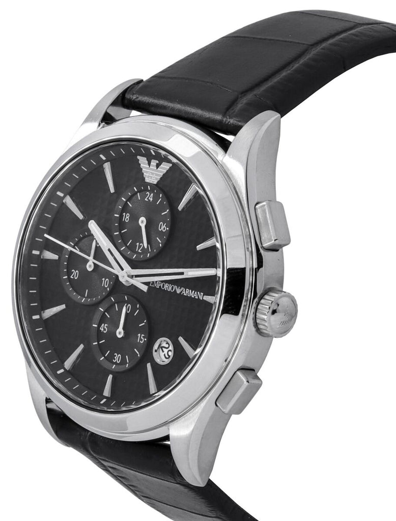 Emporio Armani Paolo Chronograph Black Dial Black Leather Strap Watch For Men - AR11530 Buy Now By Emporio Armani