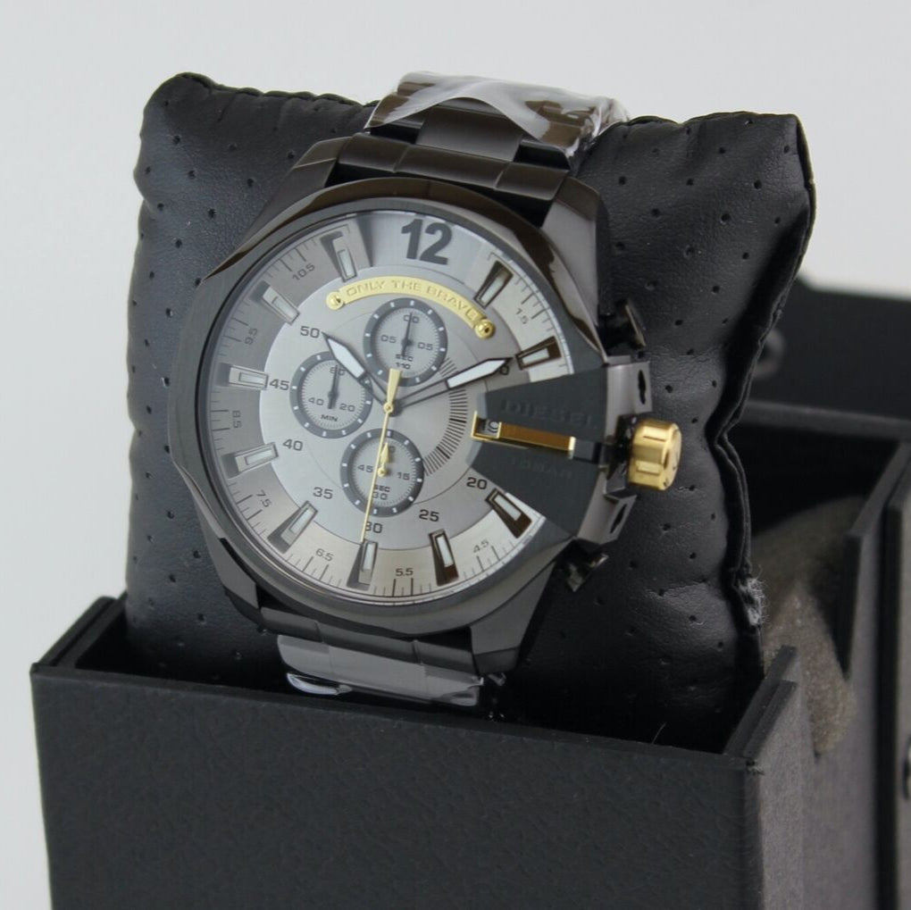 Diesel Mega Chief Chronograph Grey Dial Black Steel Strap Watch For Men - DZ4479 Buy Now By Diesel