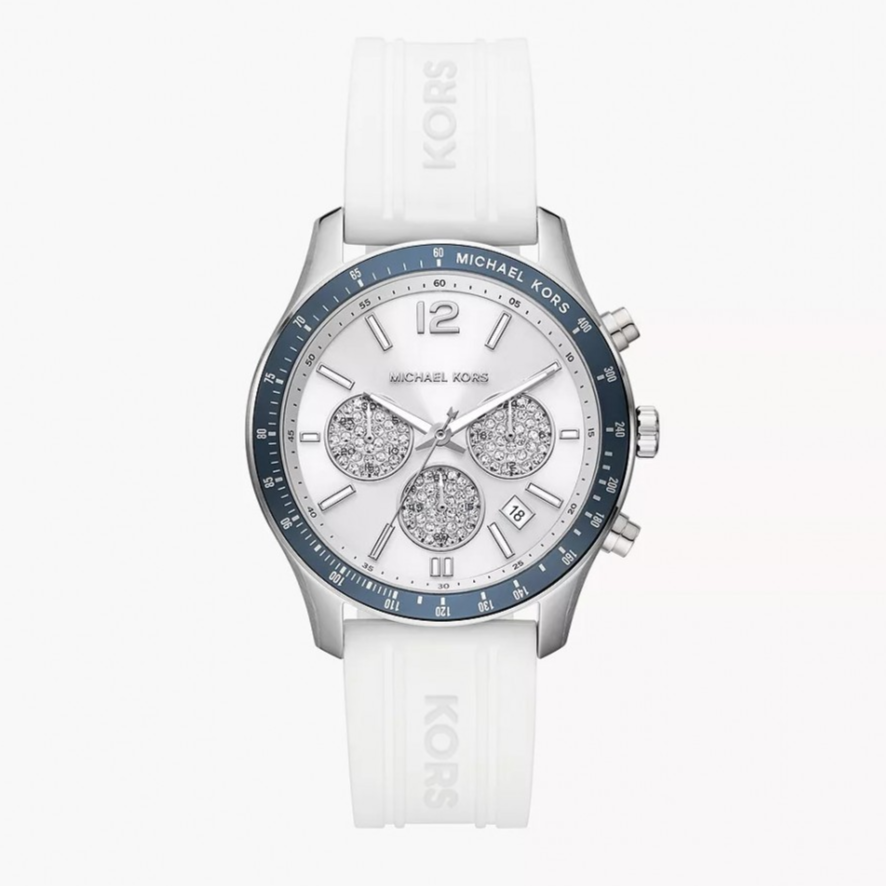 Michael Kors Berkley Chronograph Silver Dial White Rubber Strap Watch For Women - MKO1040 Buy Now By Michael Kors