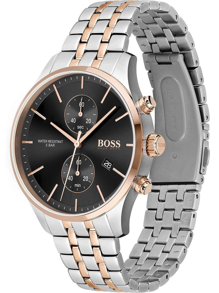 Hugo Boss Associate Chronograph Black Dial Two Tone Steel Strap Watch for Men - 1513840 Buy Now By Hugo Boss