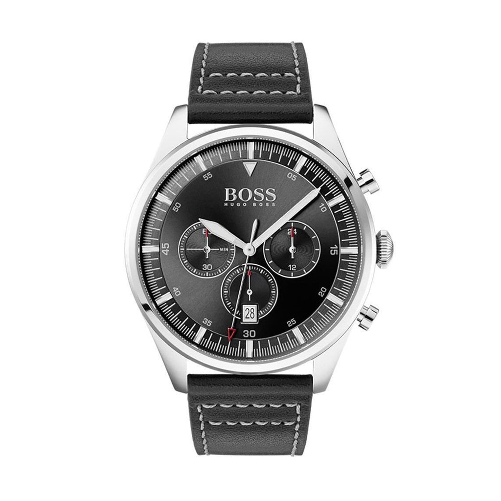 Hugo Boss Pioneer Chronograph Black Dial Black Leather Strap Watch For Men - 1513708 Buy Now By Hugo Boss
