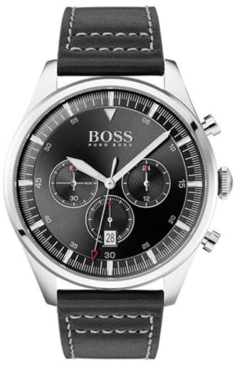 Hugo Boss Pioneer Chronograph Black Dial Black Leather Strap Watch For Men - 1513708 Buy Now By Hugo Boss