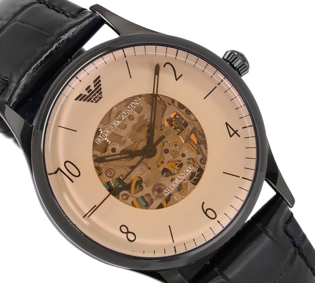 Emporio Armani Meccanico White Dial Black Leather Strap Watch For Men - AR1923 Buy Now By Emporio Armani