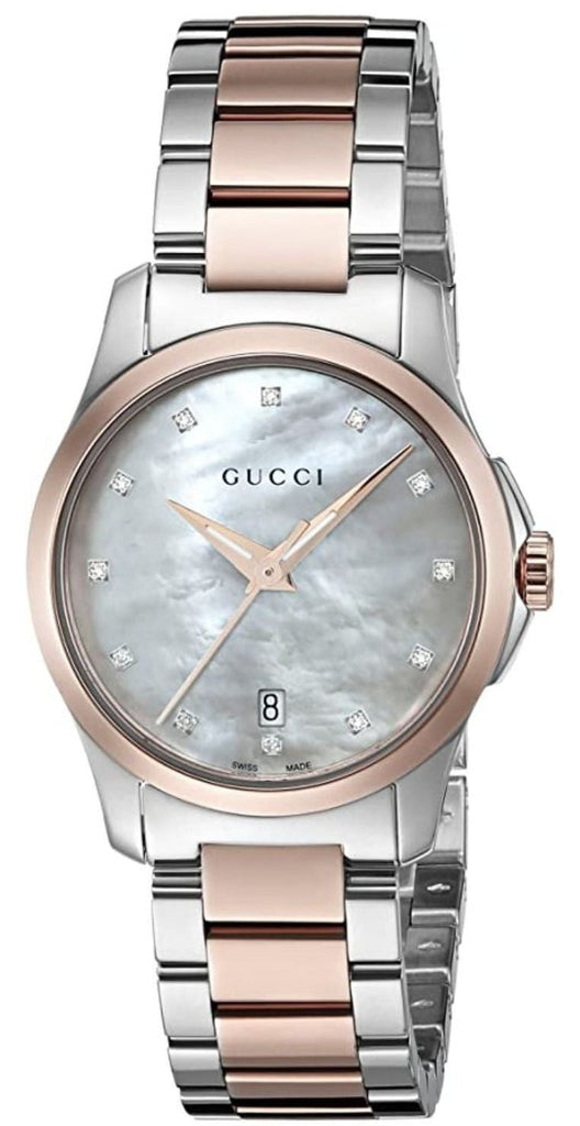 Gucci G Timeless Diamonds Mother of Pearl Dial Two Tone Steel Strap Watch For Women - YA126544 Buy Now By Gucci