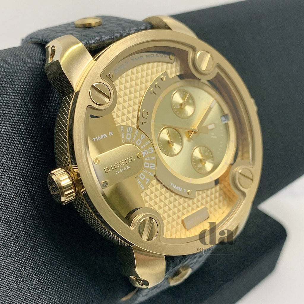Diesel Mr Daddy Gold Dial Black Leather Strap Watch For Men - DZ7363 Buy Now By Diesel