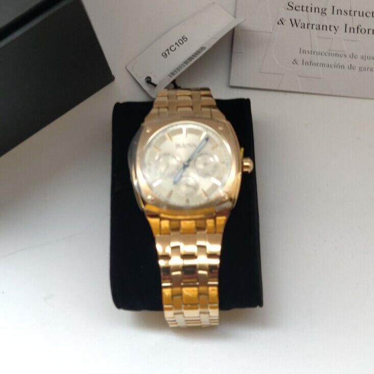 Bulova Multifunction White Dial Gold Steel Strap Watch for Men - 97C105 Buy Now By Bulova