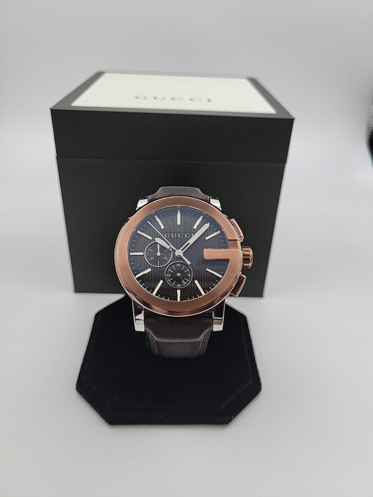 Gucci G Chrono Black Dial Brown Leather Strap Watch For Men - YA101202 Buy Now By Gucci