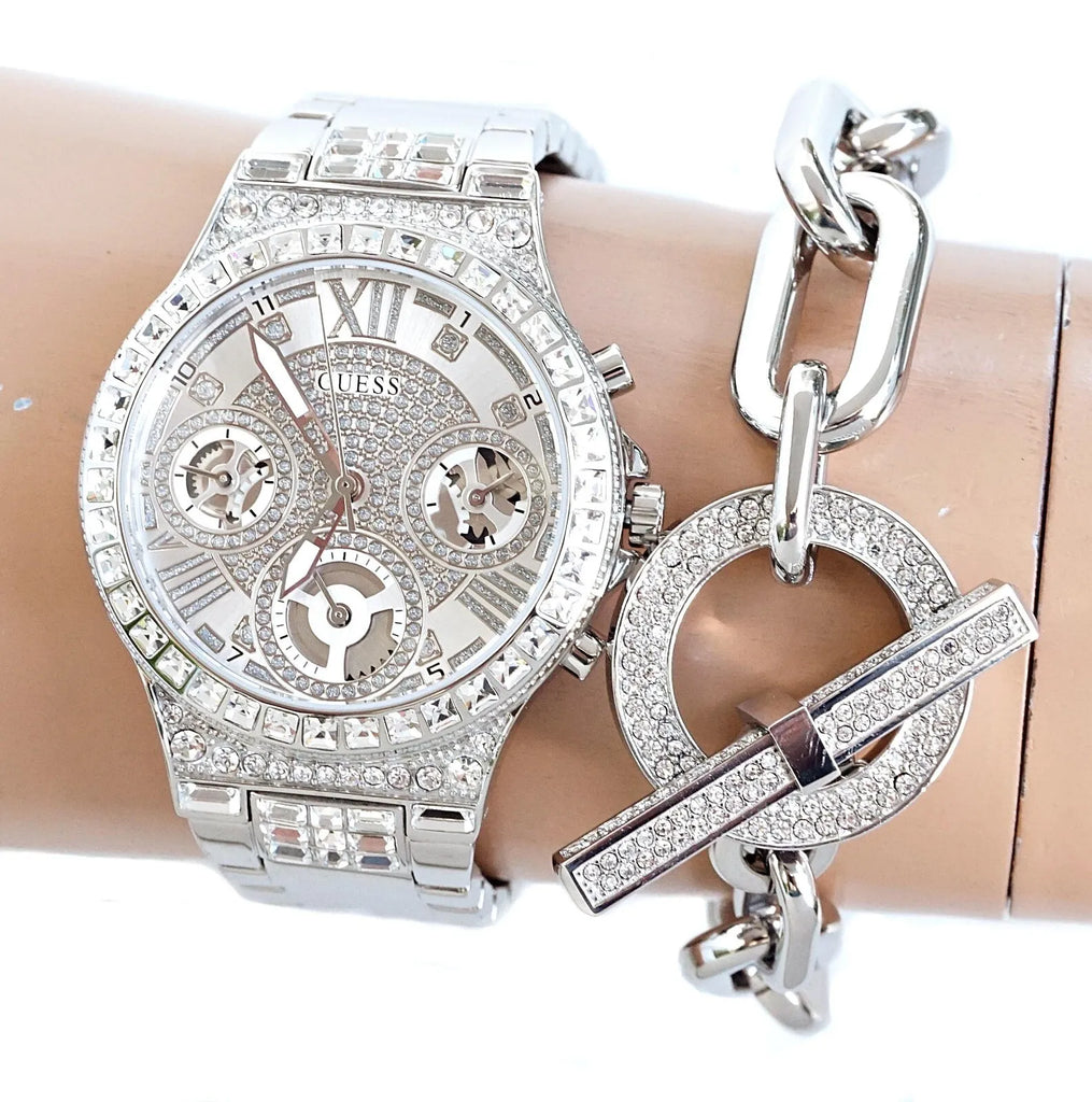 Guess Moonlight Multi Function Diamonds Silver Dial Silver Steel Strap Watch for Women - GW0320L1 Buy Now By Guess
