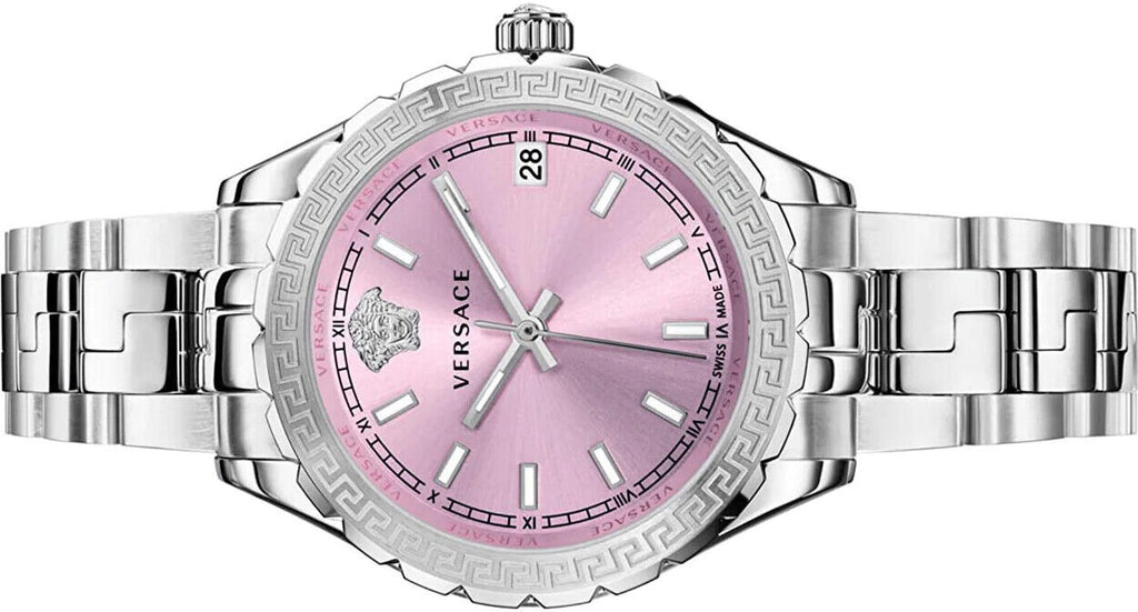 Versace Hellenyium Pink Dial Silver Steel Strap Watch for Women - V12010015 Buy Now By Versace
