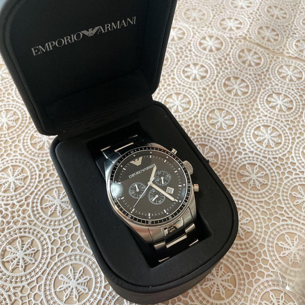 Emporio Armani Sportivo Chronograph Black Dial Silver Stainless Steel Watch For Men - AR0585 Buy Now By Emporio Armani