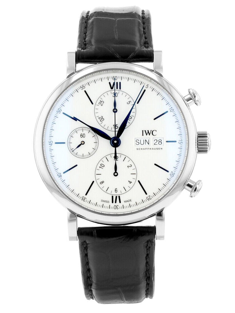 IWC Portofino Chronograph White Dial Black Leather Strap Watch for Men - IW391024 Buy Now By IWC
