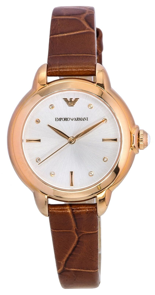 Emporio Armani Mia Quartz Silver Dial Brown Leather Strap Watch For Women - AR11525 Buy Now By Emporio Armani