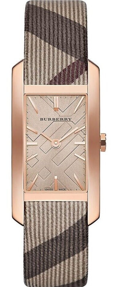Burberry The Pioneer Rose Gold Dial Haymarket Brown Leather Strap Watch for Women - BU9408 Buy Now By Burberry