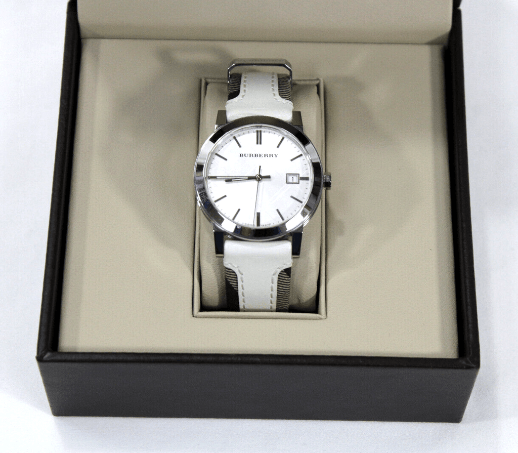 Burberry The City Silver Dial White Leather Strap Watch for Women - BU9019 Buy Now By Burberry