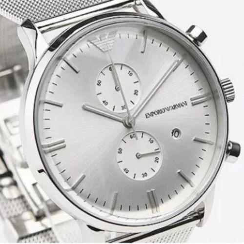 Emporio Armani Classic Chronograph Quartz Silver Dial Silver Mesh Bracelet Watch For Men - AR0390 Buy Now By Emporio Armani