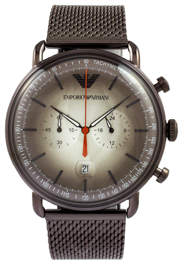 Emporio Armani Aviator Chronograph Grey Dial Brown Mesh Bracelet Watch For Men - AR11169 Buy Now By Emporio Armani