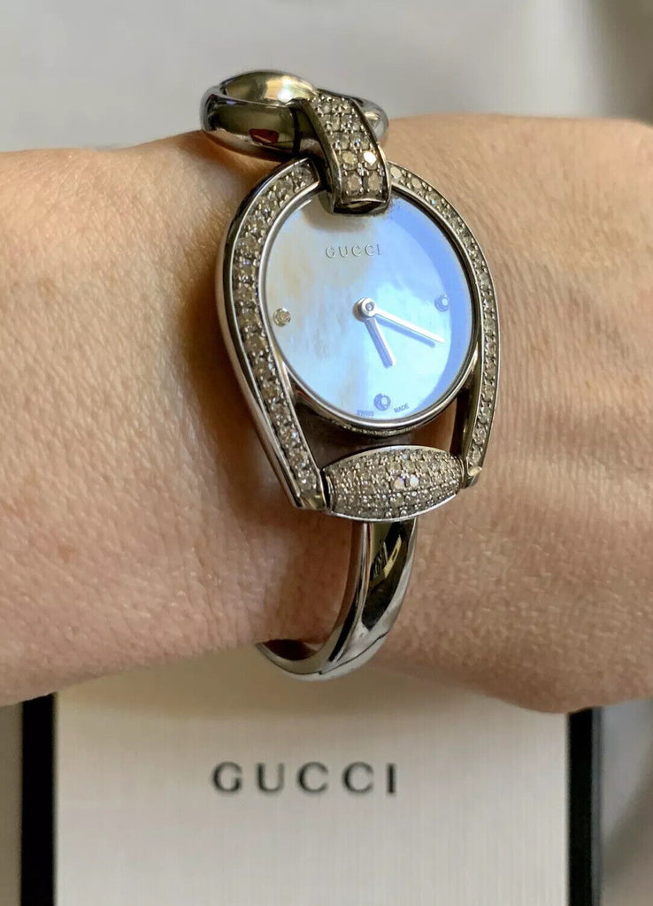 Gucci Horsebit Collection Diamonds Mother of Pearl Dial Silver Steel Strap Watch For Women - YA139505 Buy Now By Gucci