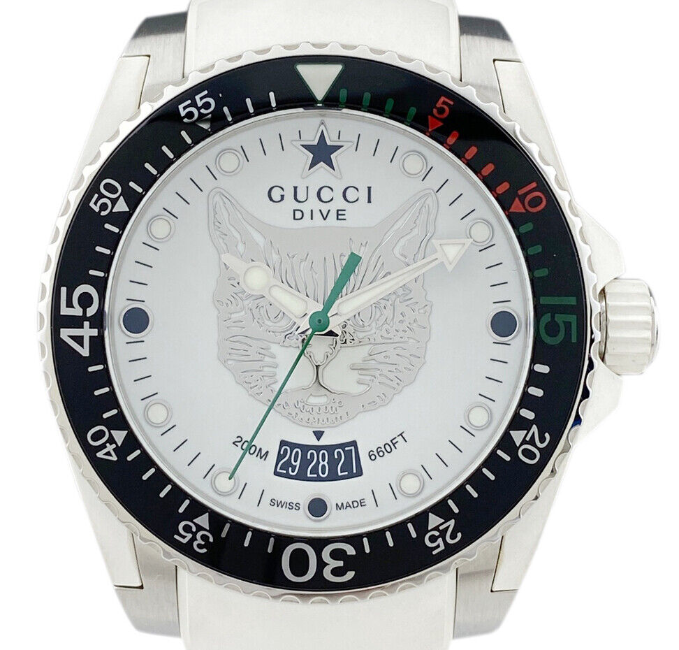 Gucci Dive Tiger White Dial White Rubber Strap Watch For Men - YA136329 Buy Now By Gucci