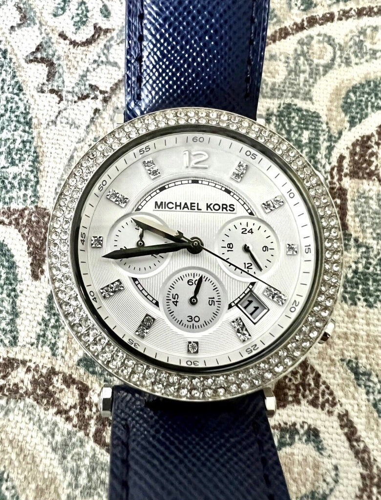 Michael Kors Parker White Dial Navy Blue Leather Strap Watch for Women - MK2293 Buy Now By Michael Kors