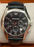 Emporio Armani Valente Chronograph Black Dial Black Leather Strap Watch For Men - AR1633