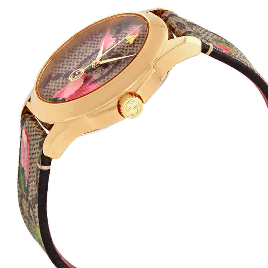 Gucci G Timeless Floral Brown Dial Brown Leather Strap Watch For Women - YA1264038 Buy Now By Gucci