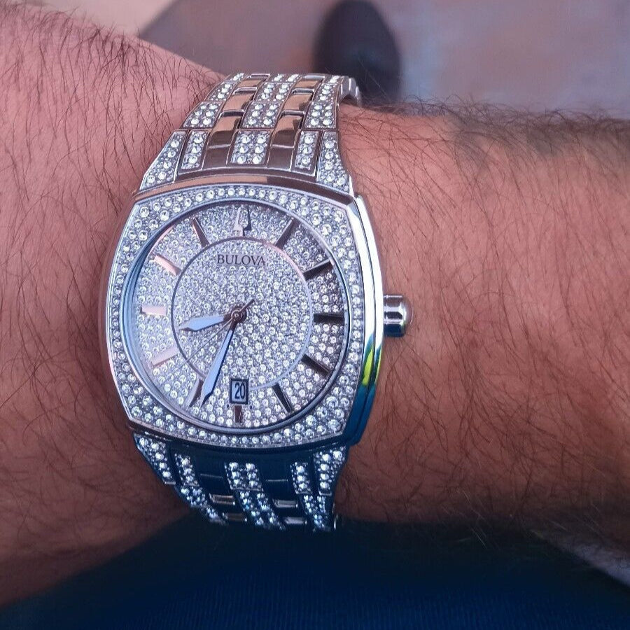 Bulova Phantom Swarovski Crystal Pave Silver Dial Silver Steel Strap Watch for Men - 98B296 Buy Now By Bulova