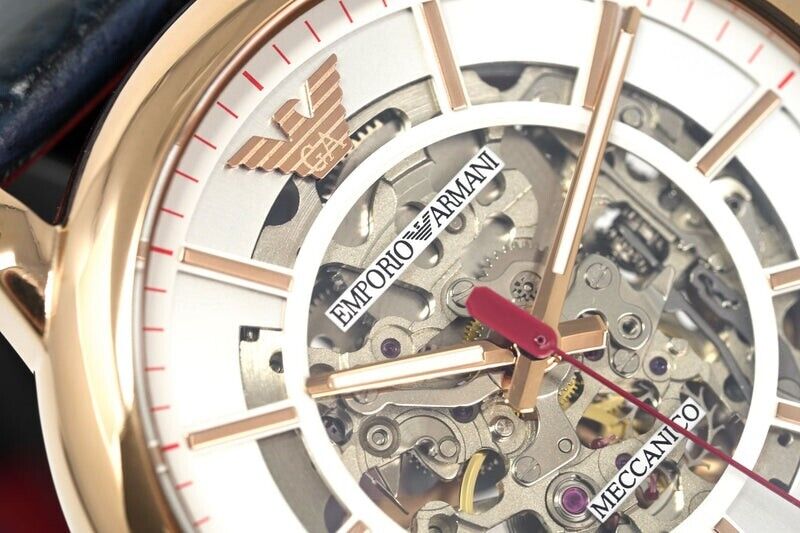 Emporio Armani Meccanico Silver Dial Blue Leather Strap Watch For Men - AR60009 Buy Now By Emporio Armani