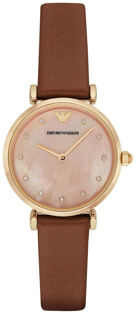Emporio Armani Gianni T Bar Quartz Pink Mother of Pearl Dial Brown Leather Strap Watch For Women - AR1960 Buy Now By Emporio Armani